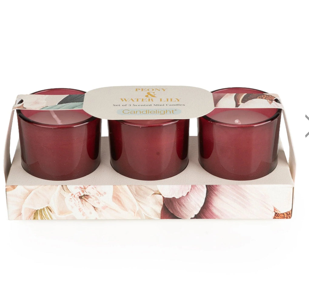 Set Of 3 Votive Candles - Peony & Water Lily