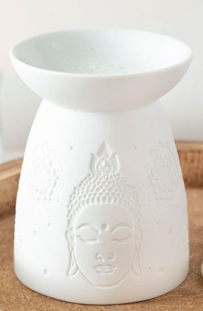 WHITE CERAMIC BUDDHA FACE OIL BURNER