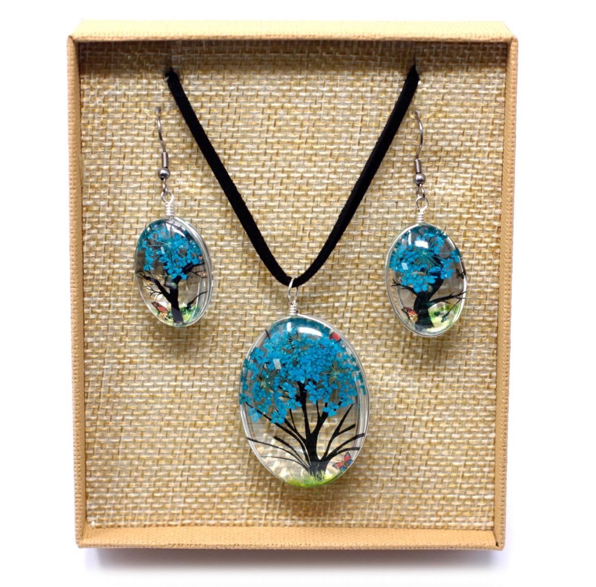 Pressed Flowers Tree of Life set Teal