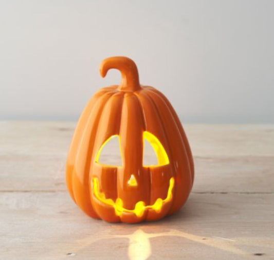 ORANGE CARVED PUMPKIN LANTERN, 13CM