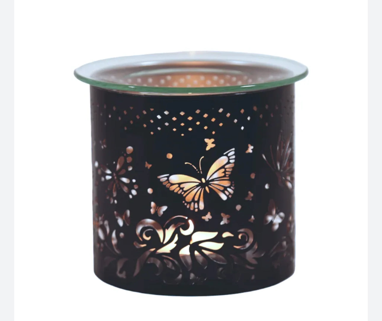 Tealight Wax Melter & Black & Silver Silhouette Butterfly 10.5cm