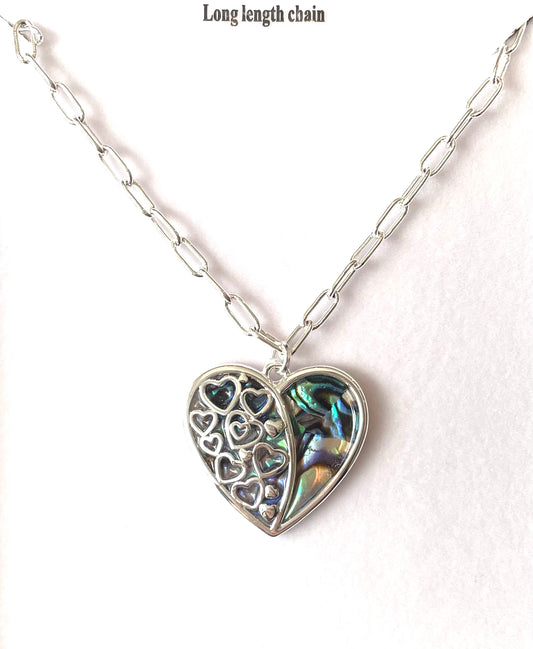 Paua Shell Long Chain Heart Necklace