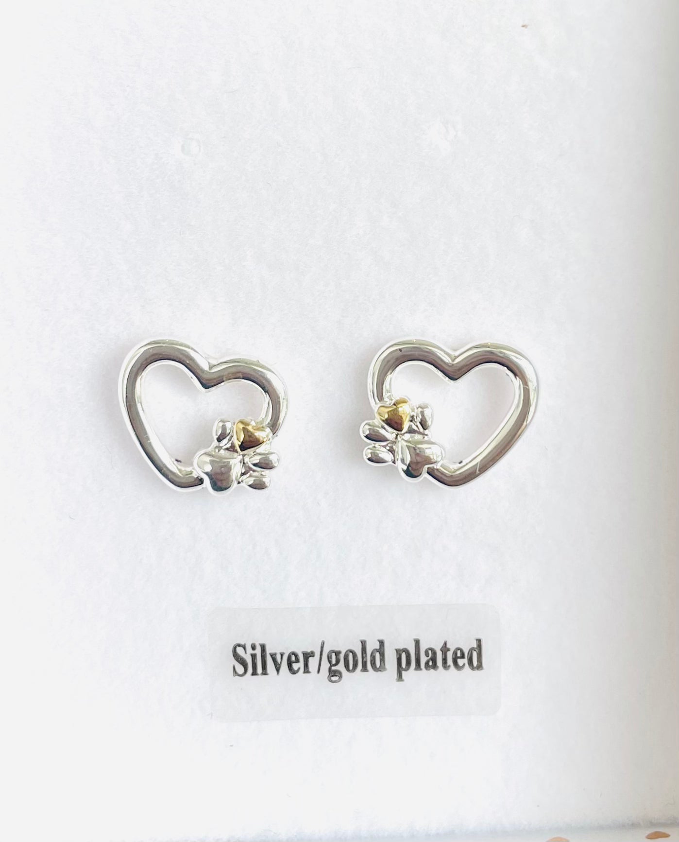 Two Tone Heart Paw Print Earrings