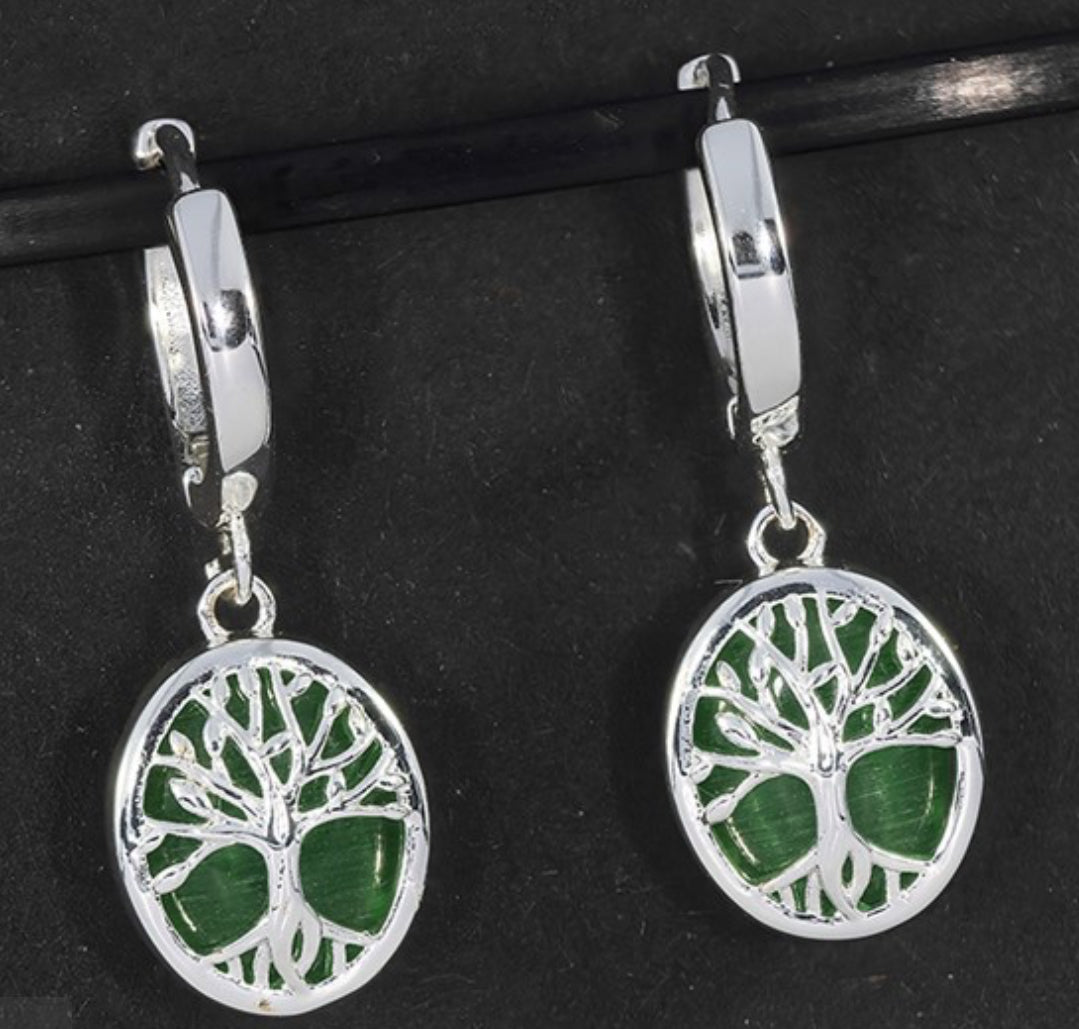 Moonstone Tree Life Silver Plated Earrings