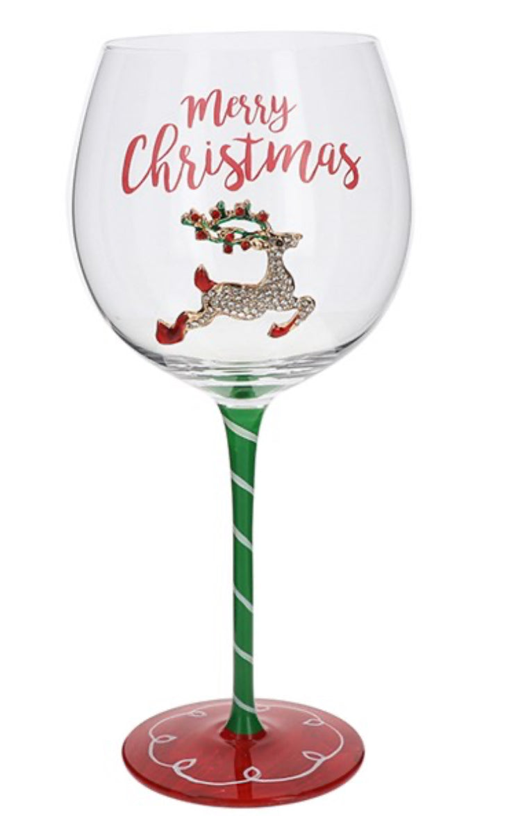Merry Christmas Reindeer Wine Glass