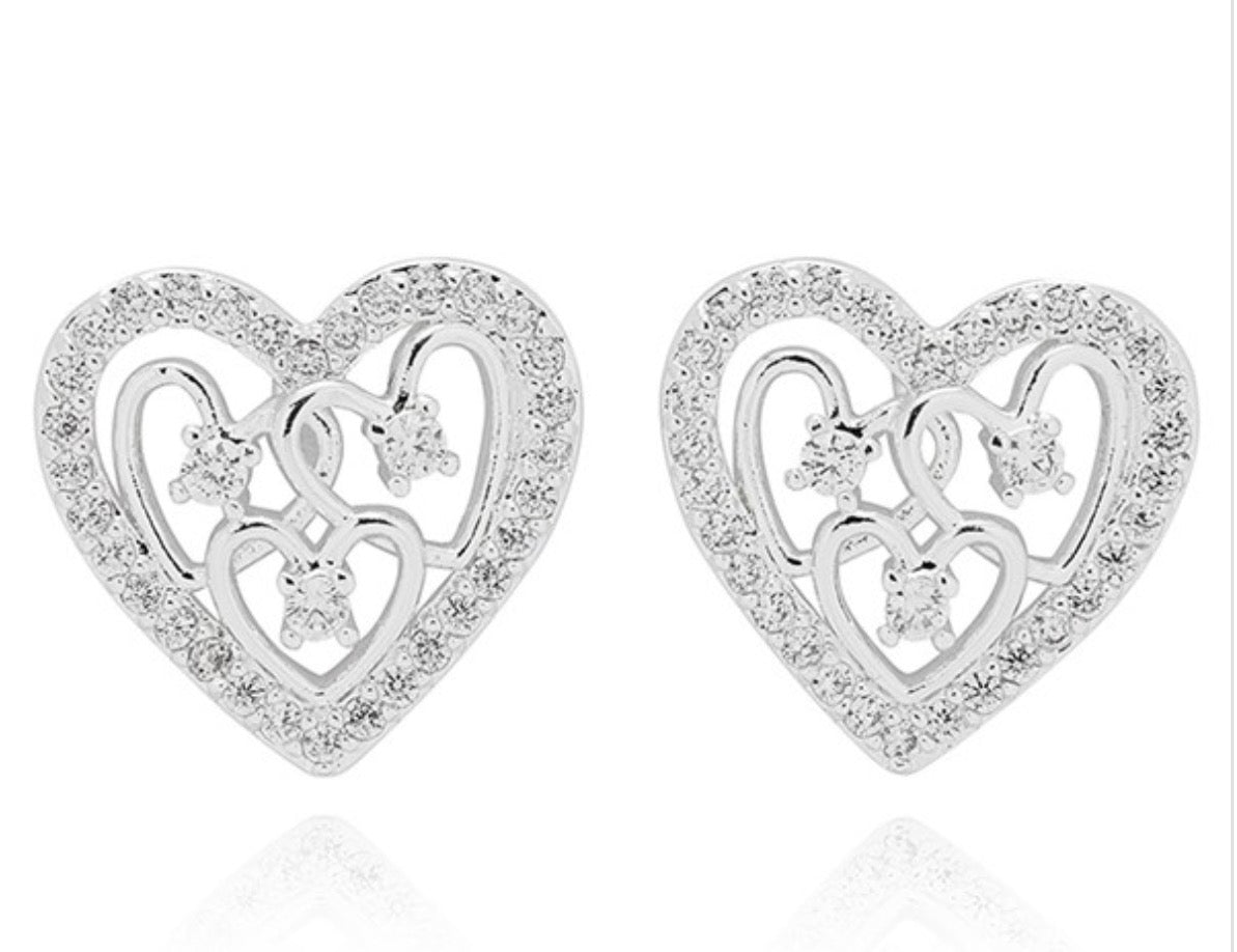 Te Amo Scribble Hearts Silver Plated Earrings