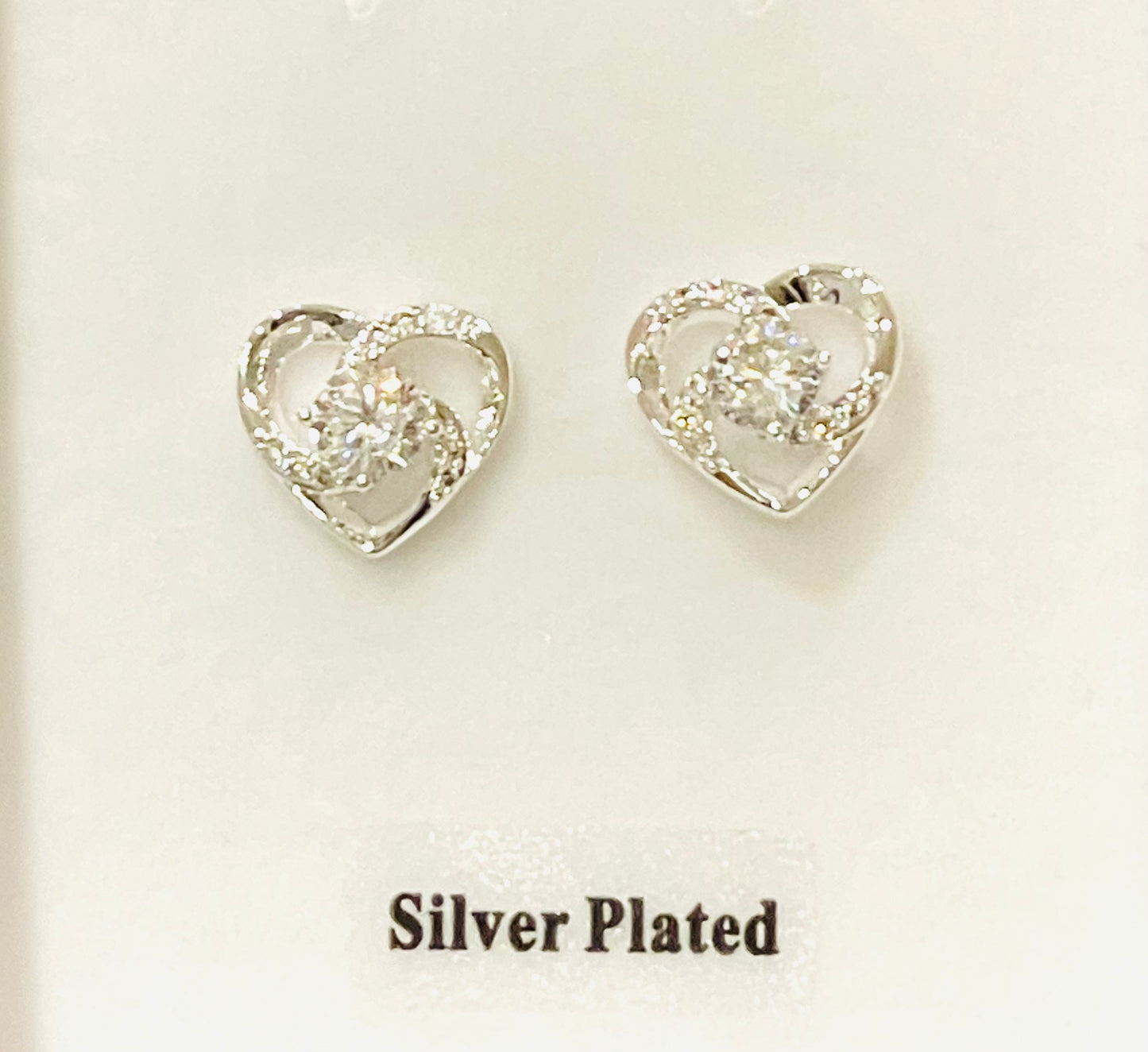 Swirly Heart Silver Plated Stud Earrings