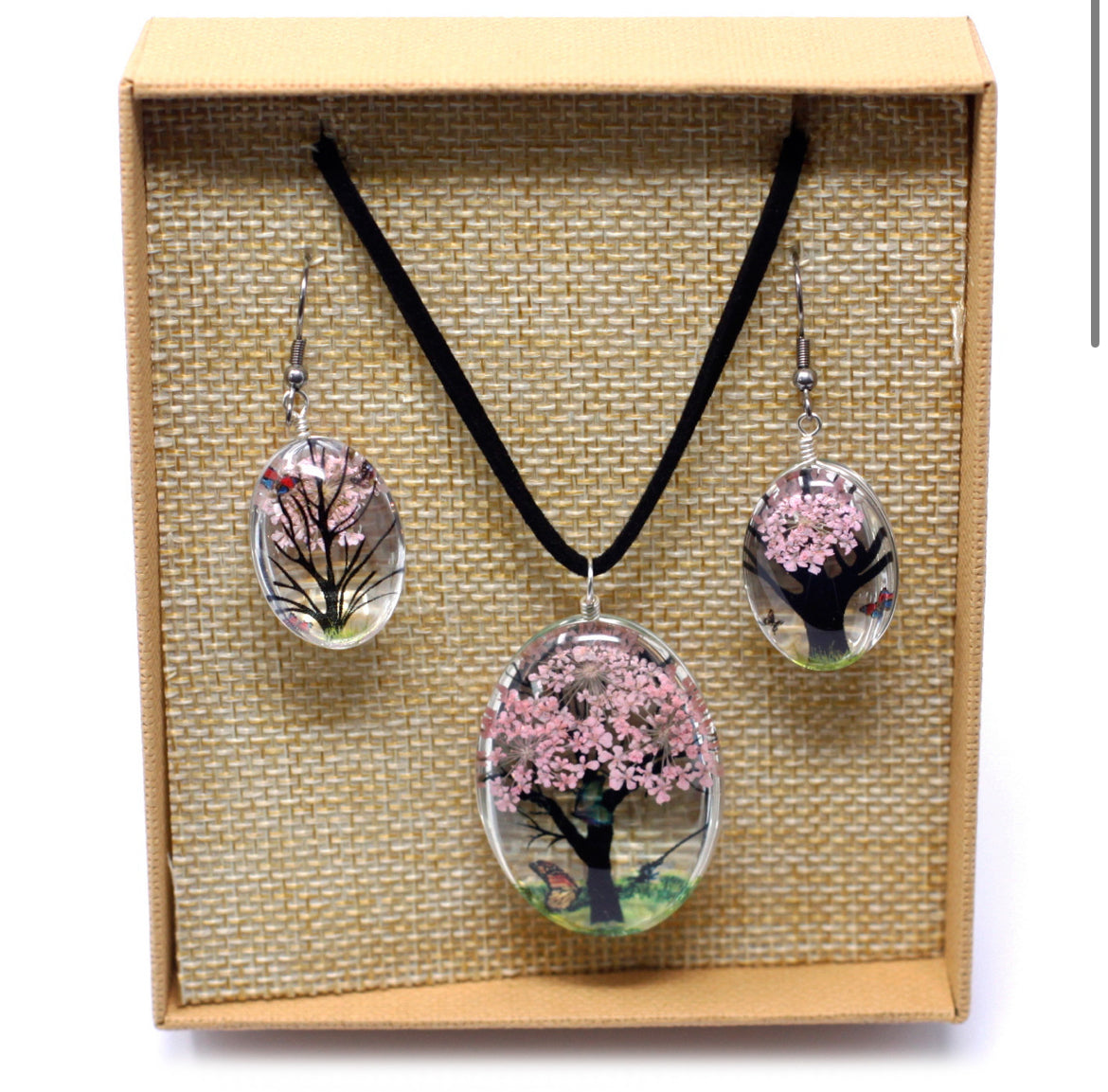 Pressed Flowers Tree of Life set Pink
