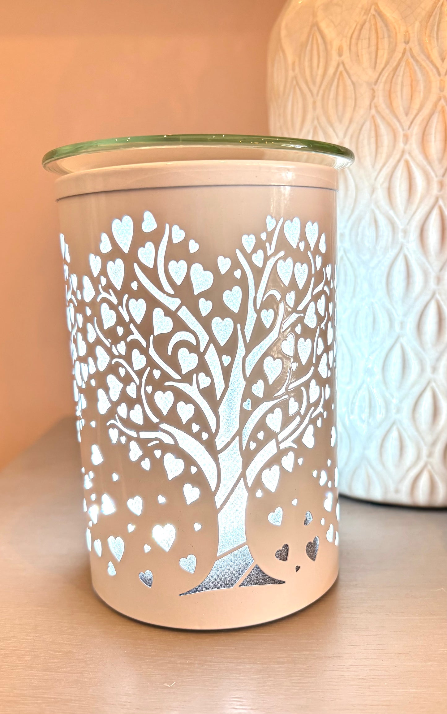 WHITE TREE HEART LED ELECTRIC WAX BURNER