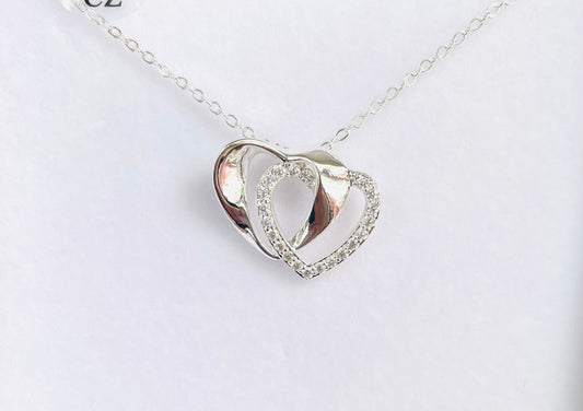 Silver Plated Entwined Hearts Necklace