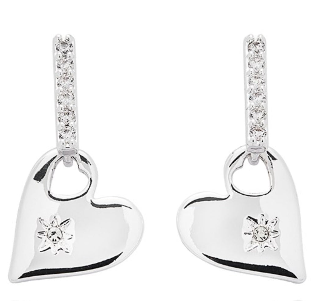 Luxe Tag Glam Silver Plated Heart Earrings