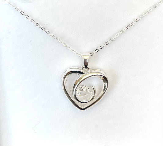 Moving Crystal Heart Silver Plated Necklace