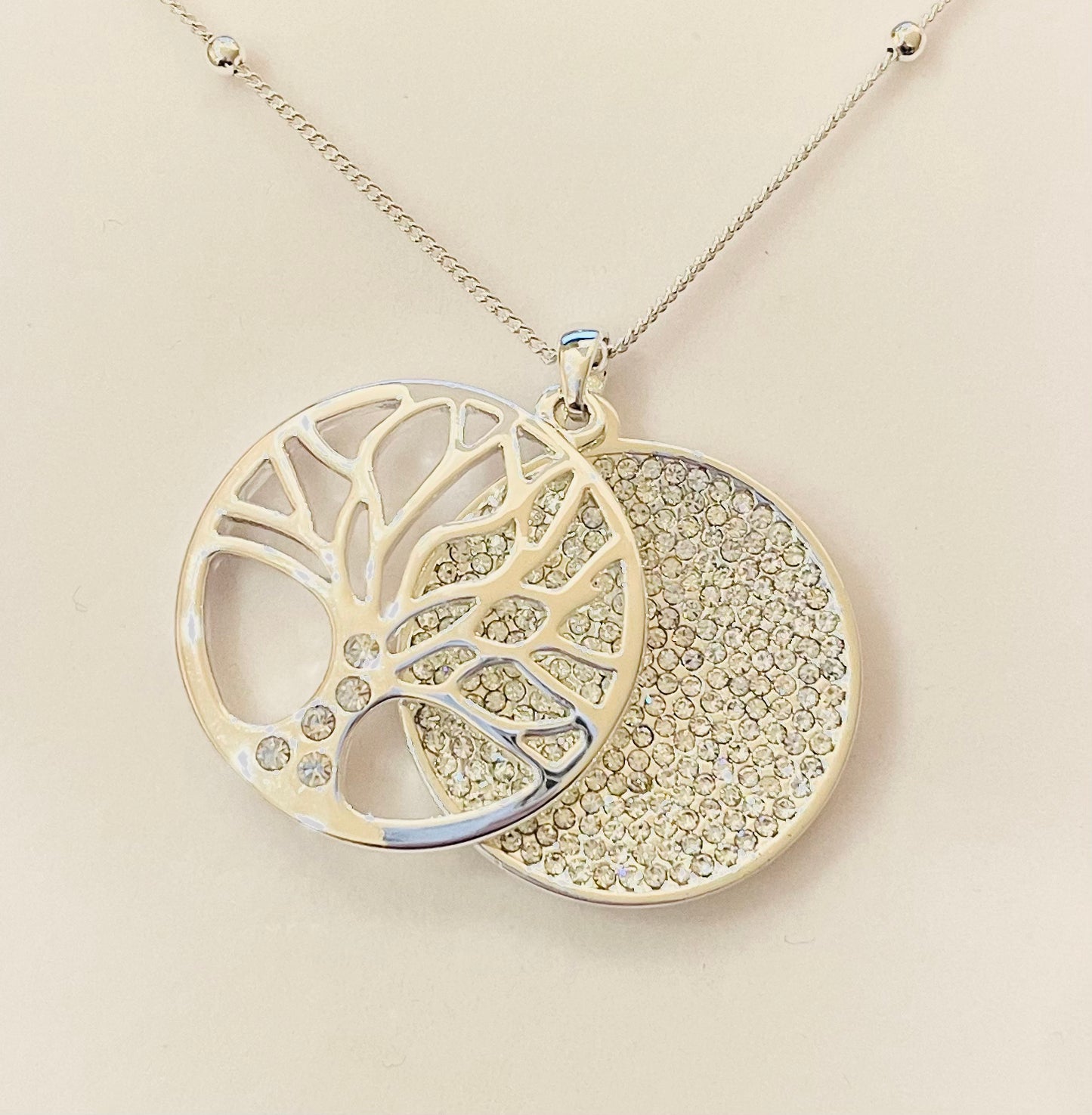 Tree Of Life Long Chain Necklace Silver/Rose Gold