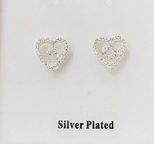 Moving Crystals Silver Plated Glam Heart Earrings