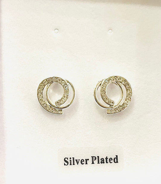 Diamante Swirl Silver Plated Earrings