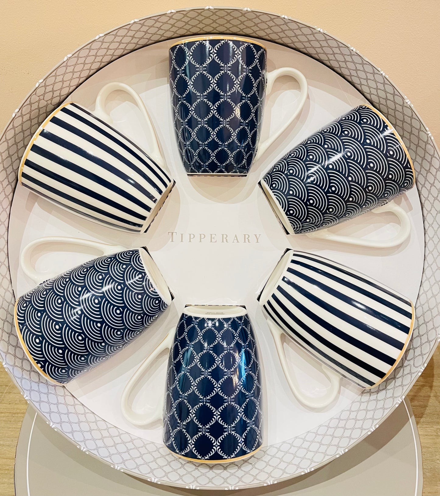 Set 6 Bone China Mugs - Navy