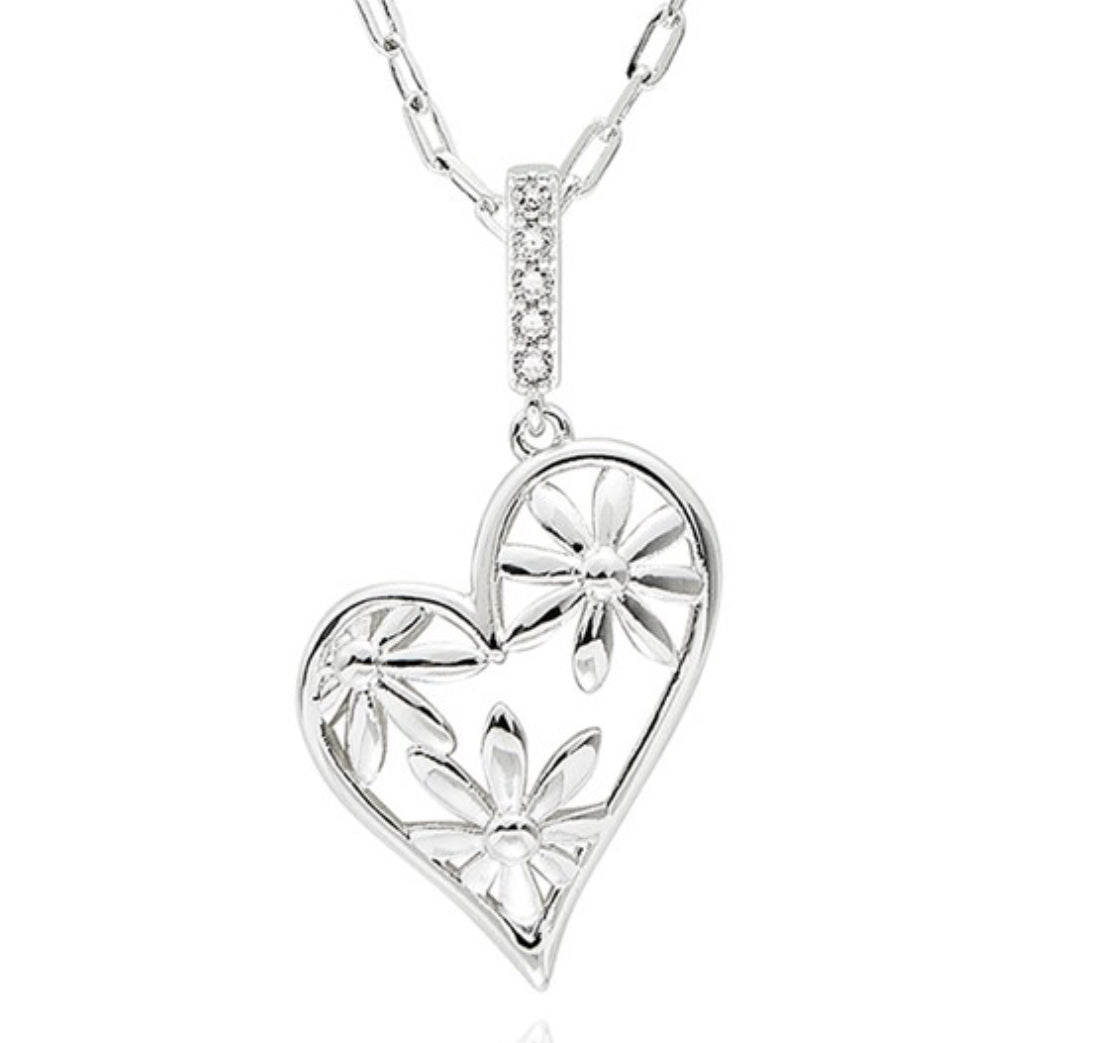 Daisy Chain Daisy Heart Silver Plated Necklace