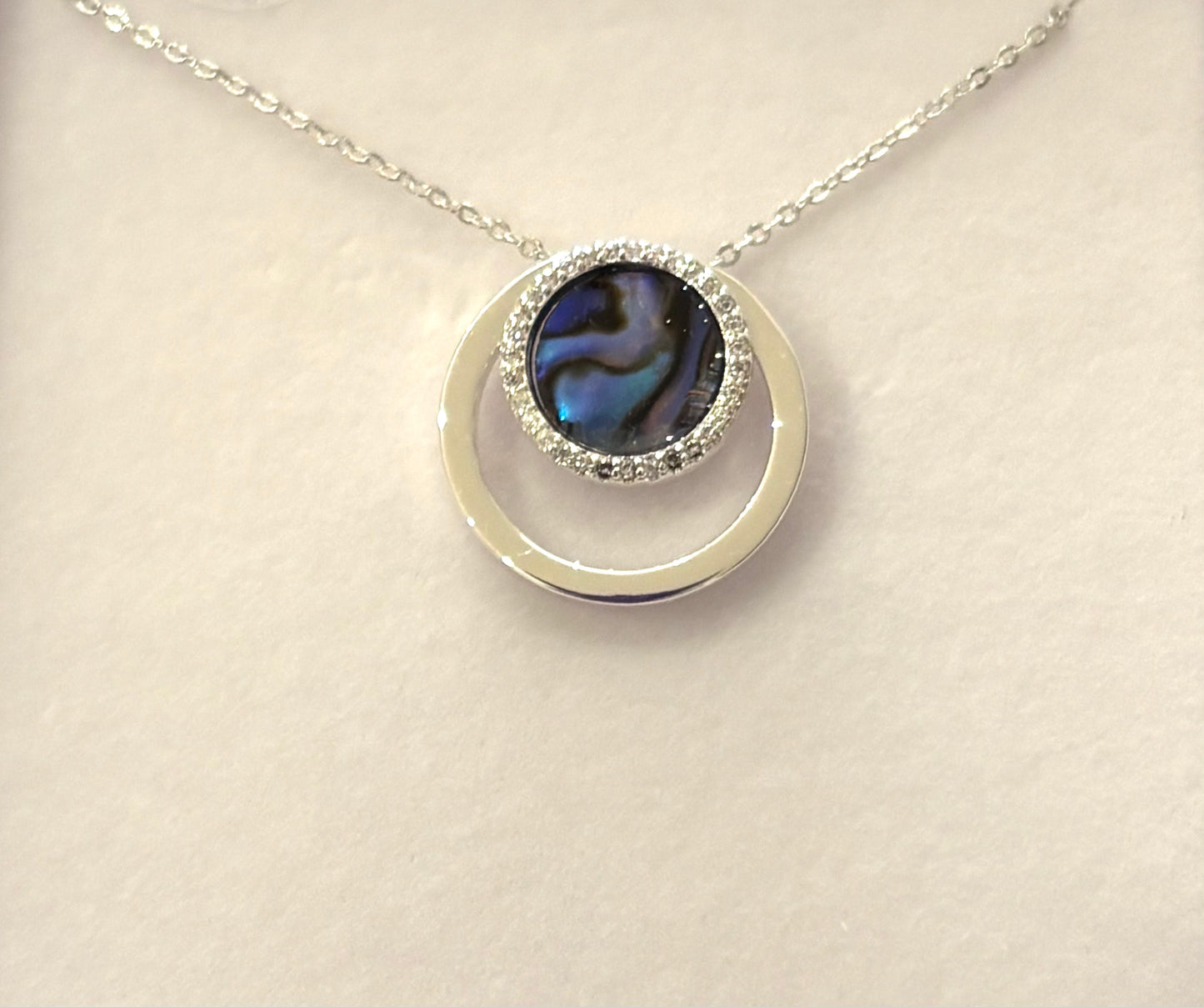 Paua Shell Modern Circles Silver Plated Necklace