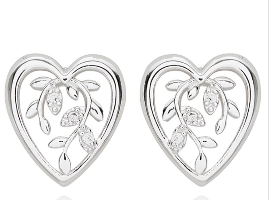 Heart Leaves Silver Plated Earrings