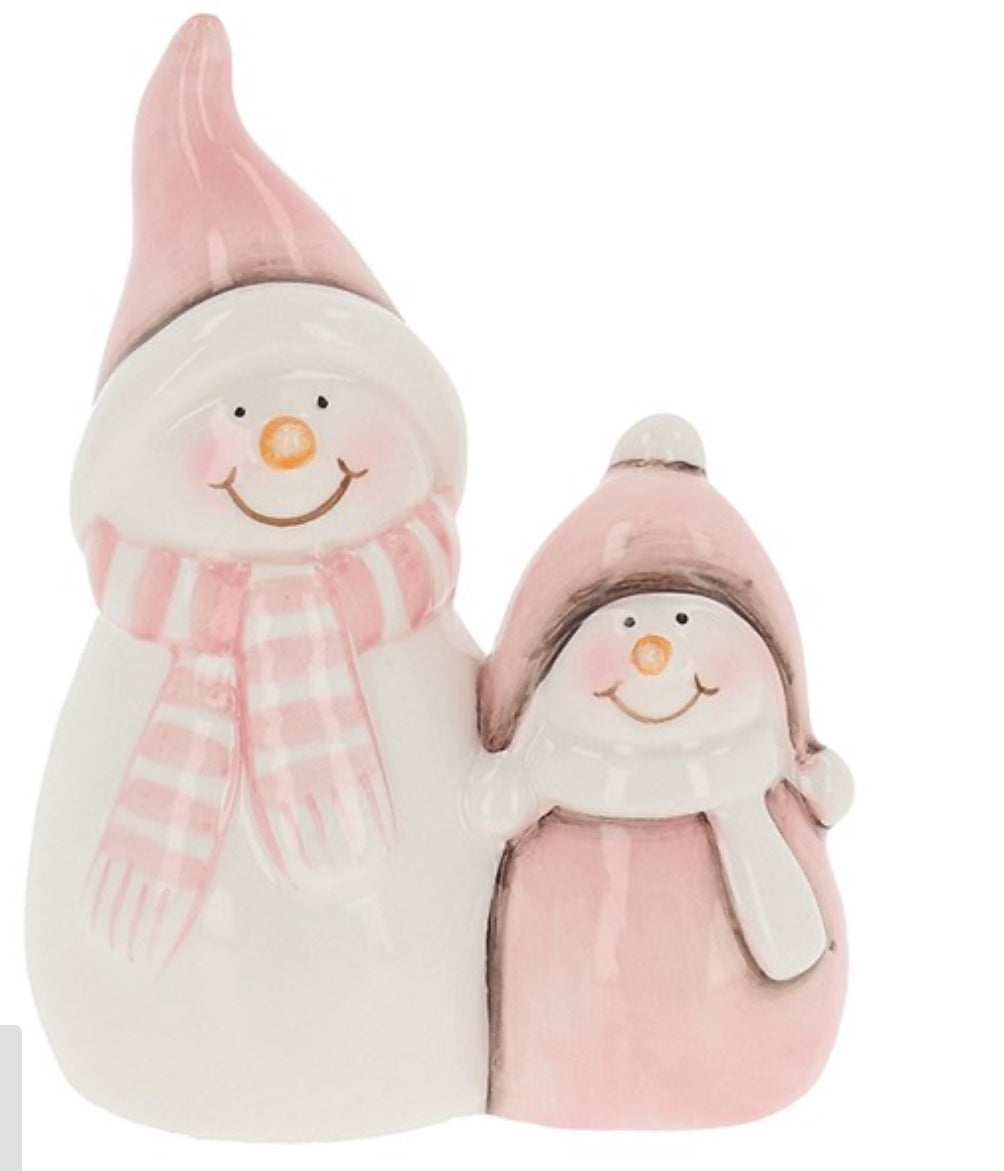 Pastel Pink Snowman Pair Small
