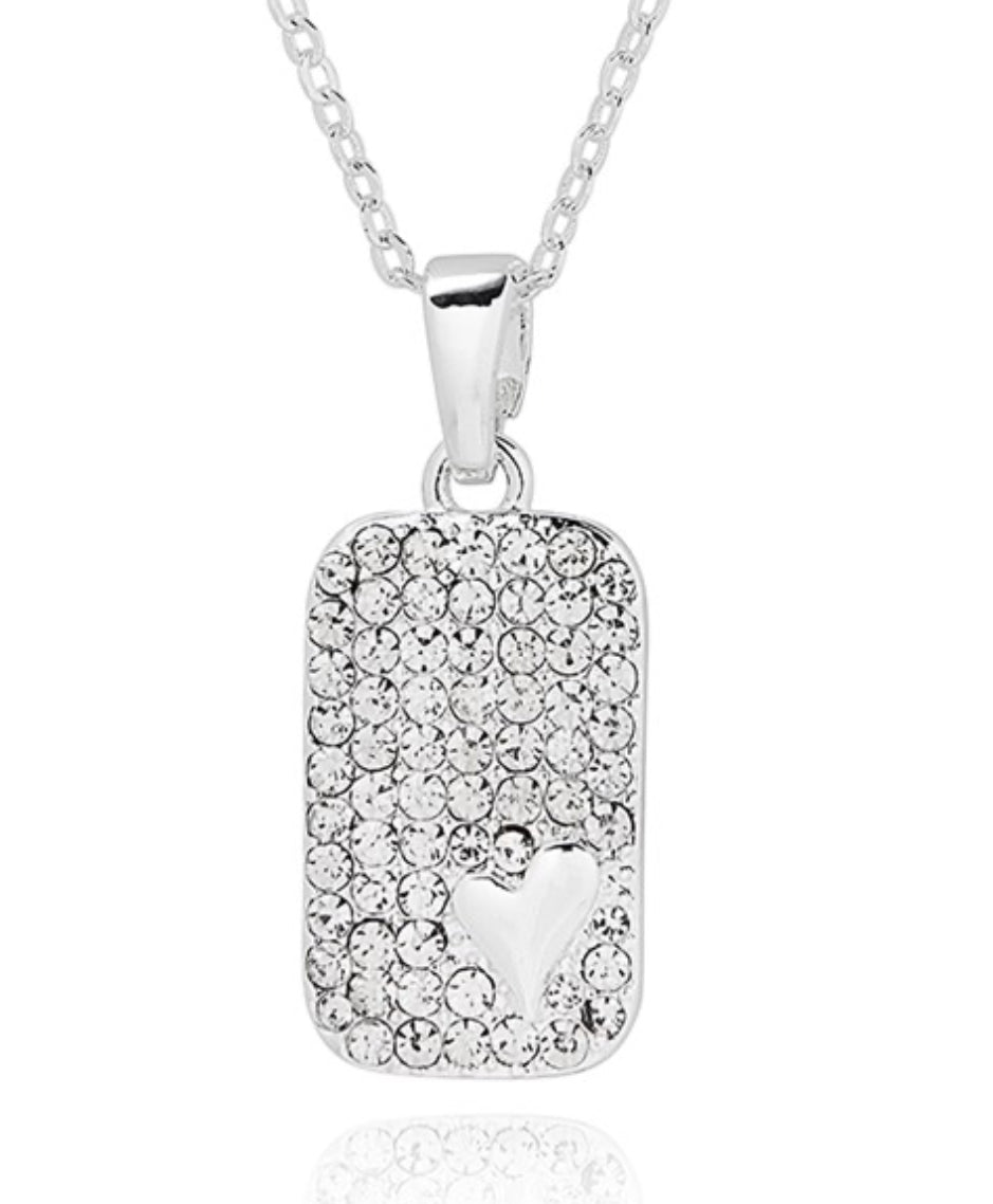 Luxe Tag Sparkle Heart Silver Plated Necklace