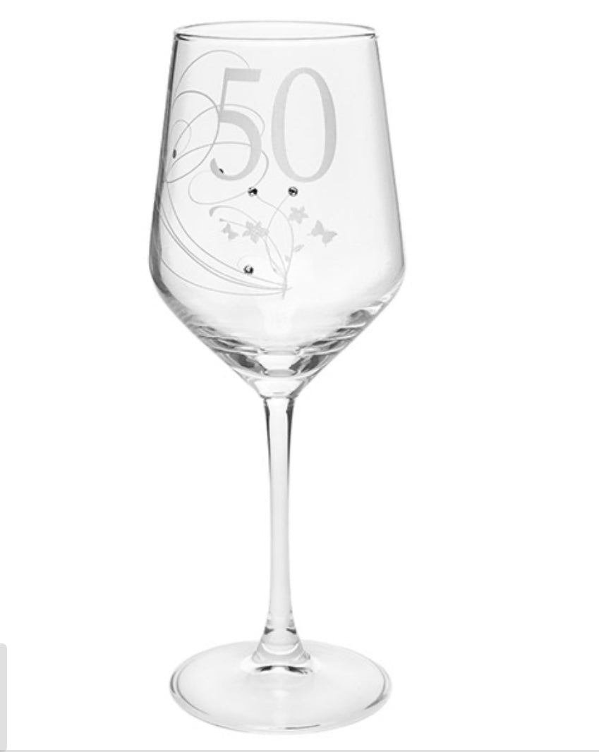 50th Butterfly Wine Glass