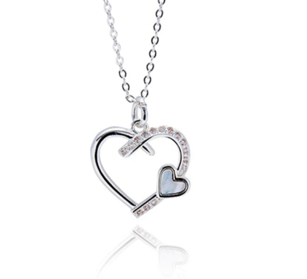 Kiss Silver Plated Mother of Pearl Heart Necklace