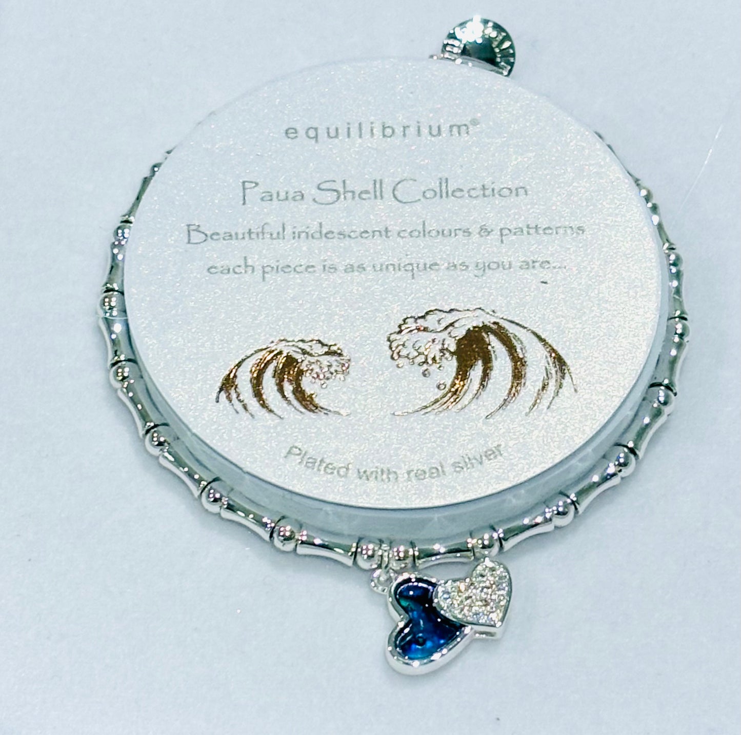 Paua Shell Two Hearts Silver Plated Bracelet