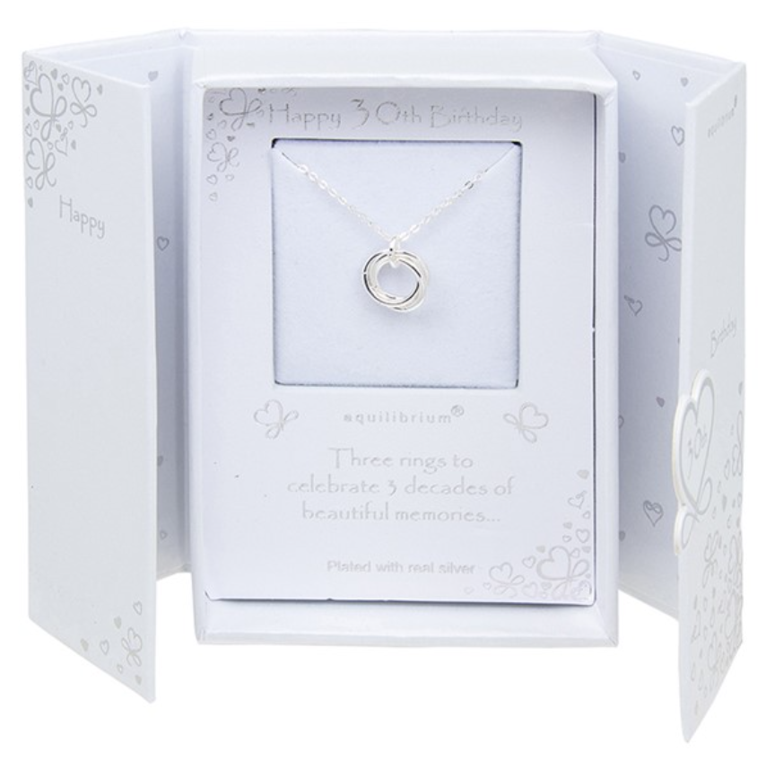 Age 30 Three Rings Silver Plated Necklace