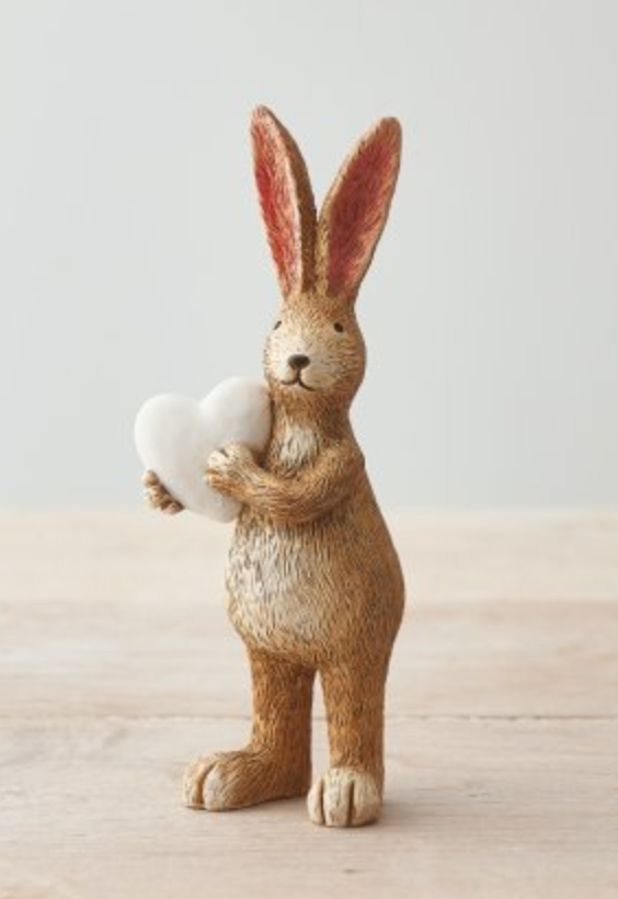 STANDING RABBIT WHITE HEART, 14CM