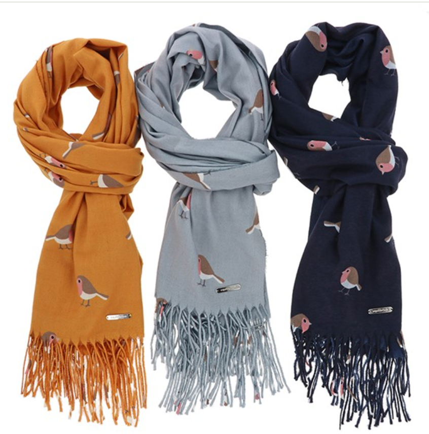 Cashmere Feel Robin Scarfs Navy/Mustard/Grey