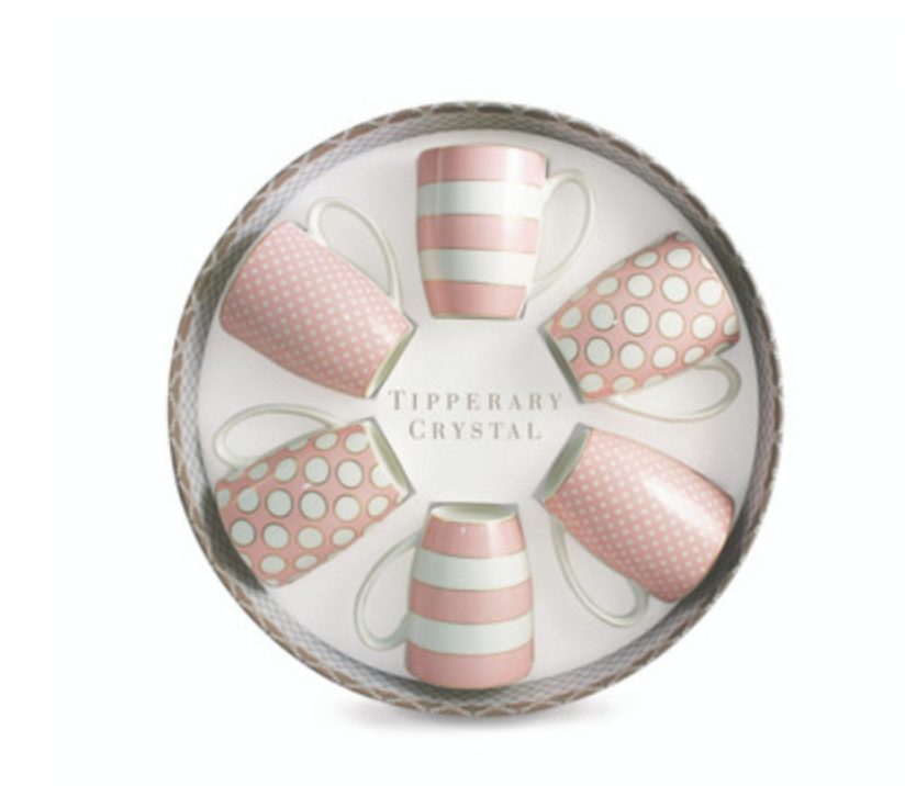 Set 6 Bone China Mugs – Spots & Stripes – Pink