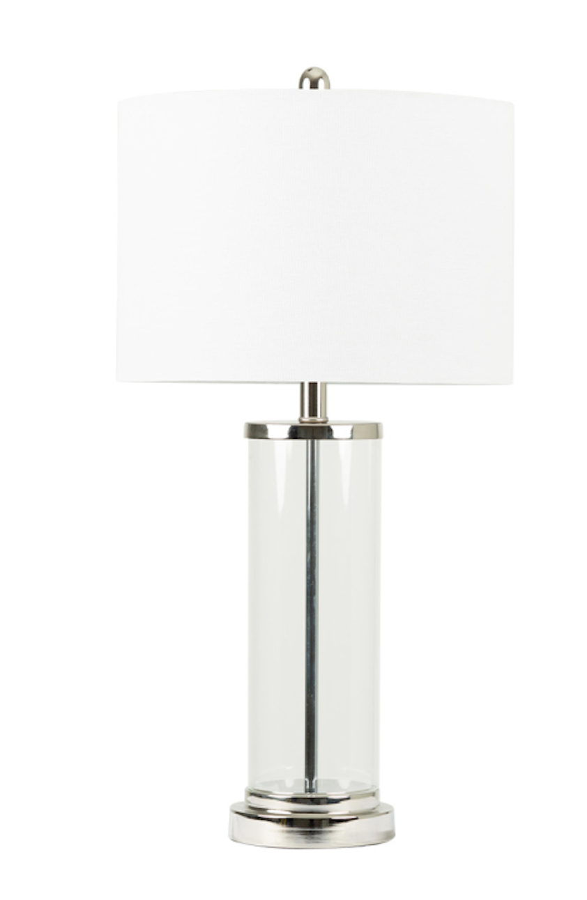 Clear Glass Table Lamp with White Linen Shade