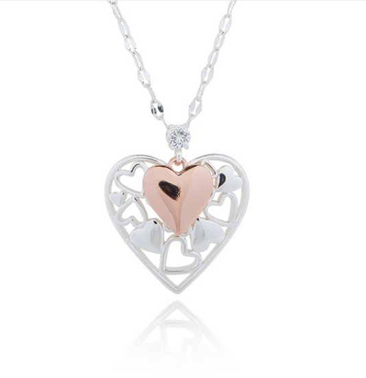 Two Tone Double Heart Long Necklace