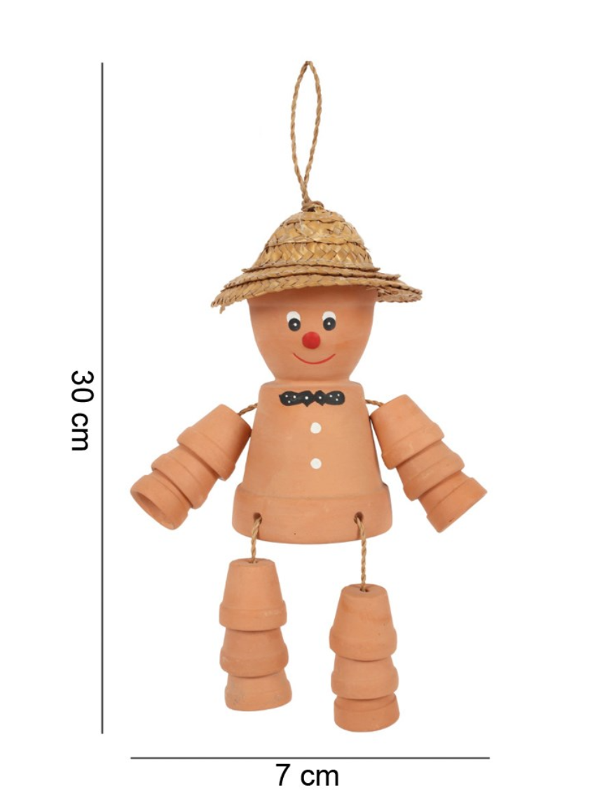 TERRACOTTA POT MAN WITH HAT & BOW TIE 33cm
