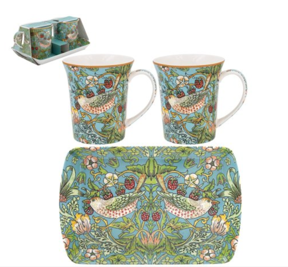 Strawberry Thief Mugs On Tray