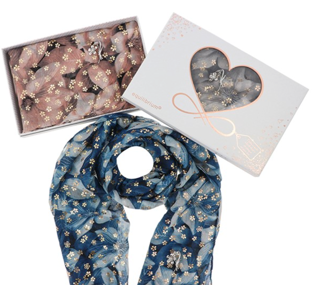 Floral Scarf & Brooch Set