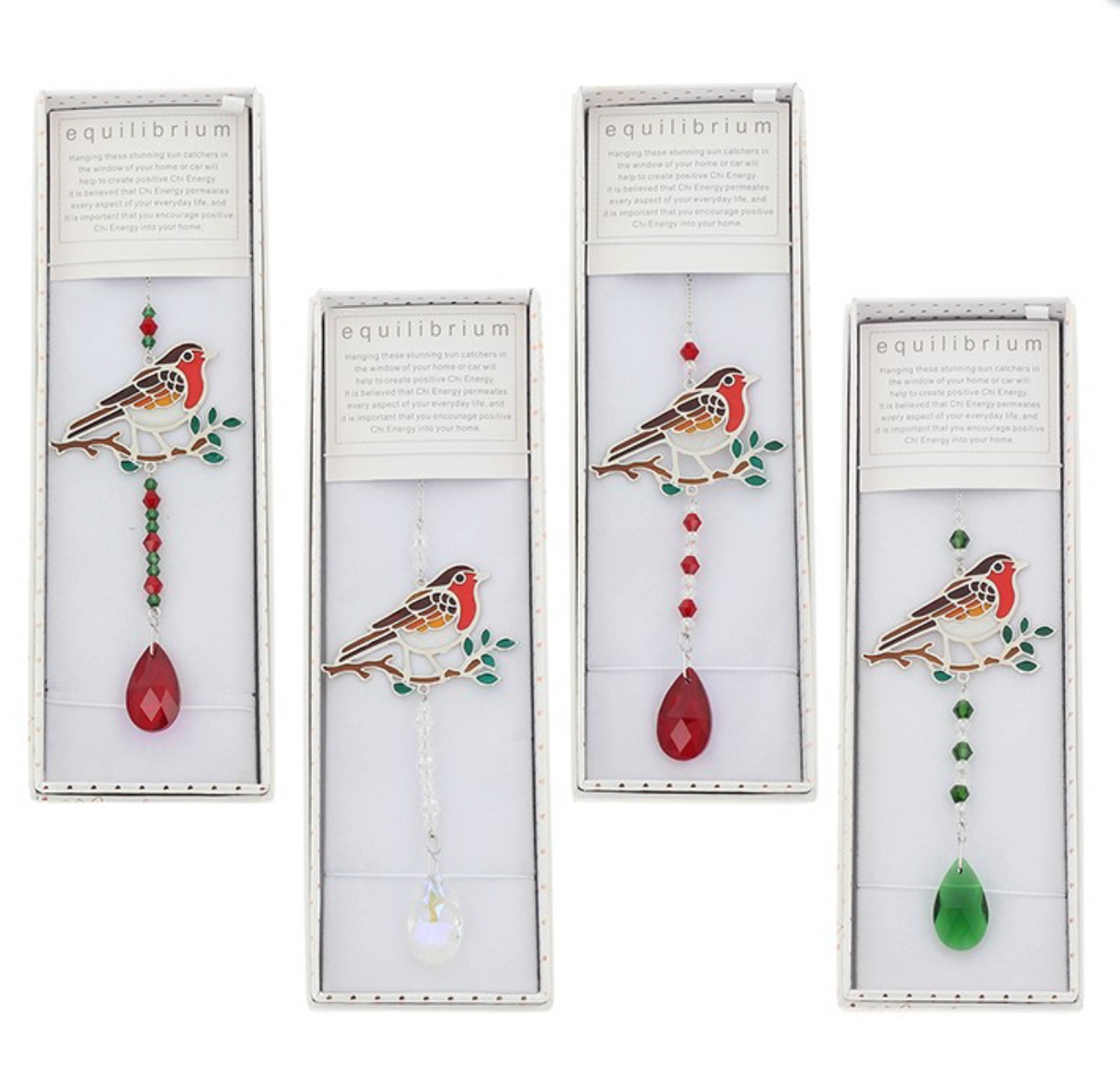 Colourful Robin Suncatcher GREEN CLEAR & RED