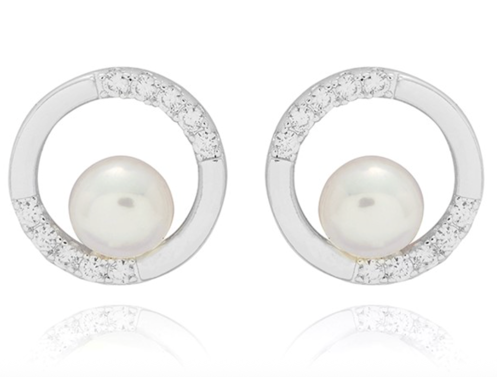 Freshwater Pearl Circle Silver Plated Earrings