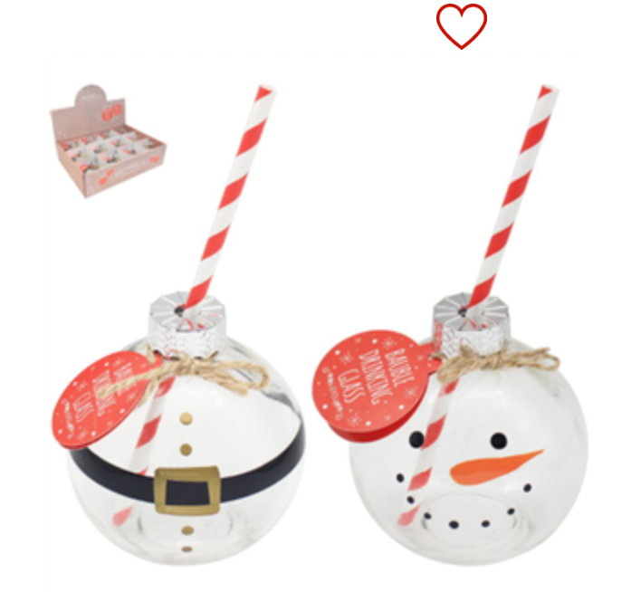 Bauble Drinking Glass Snowman/Santa