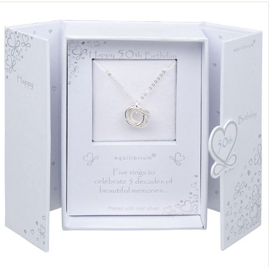Age 50 Five Rings Silver Plated Necklace