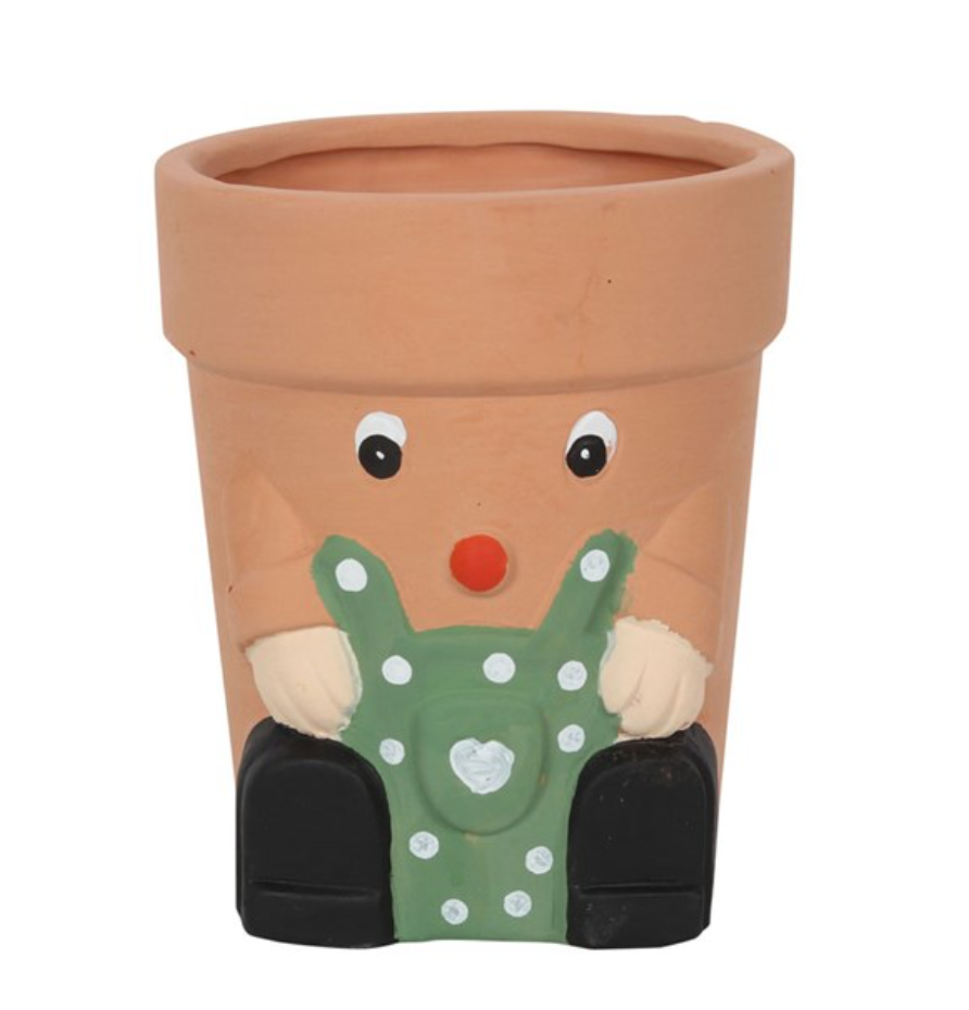 GREEN POT MAN TERRACOTTA PLANT POT 13CM