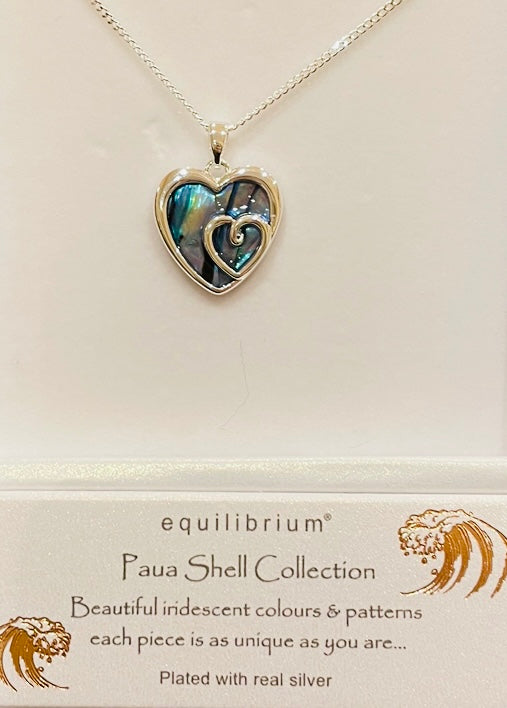 Paua Shell 2 Hearts Silver Plated Necklace