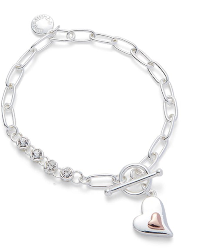Polished Two Tone Modern Heart In Heart Bracelet
