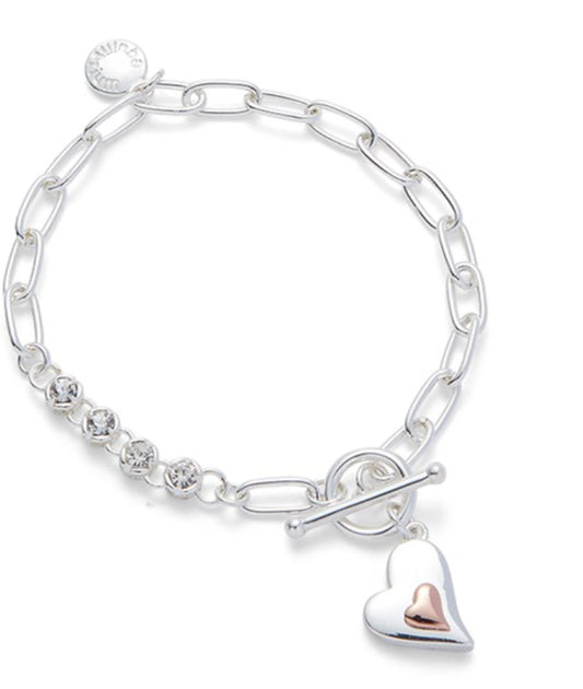 Polished Two Tone Modern Heart In Heart Bracelet
