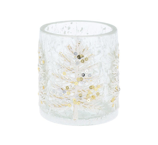 Xmas Crackle White Tree Tealight Small