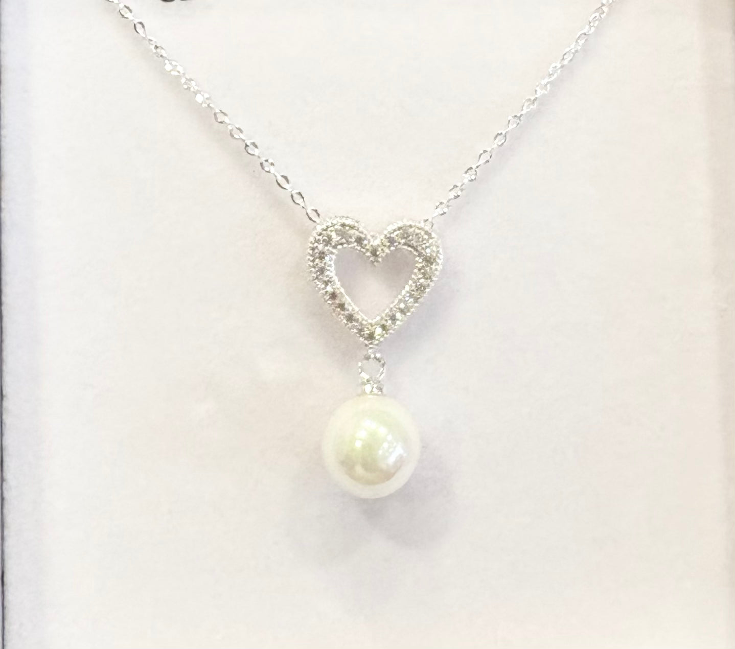 Sparkle Heart Freshwater Pearl Silver Plated Necklace