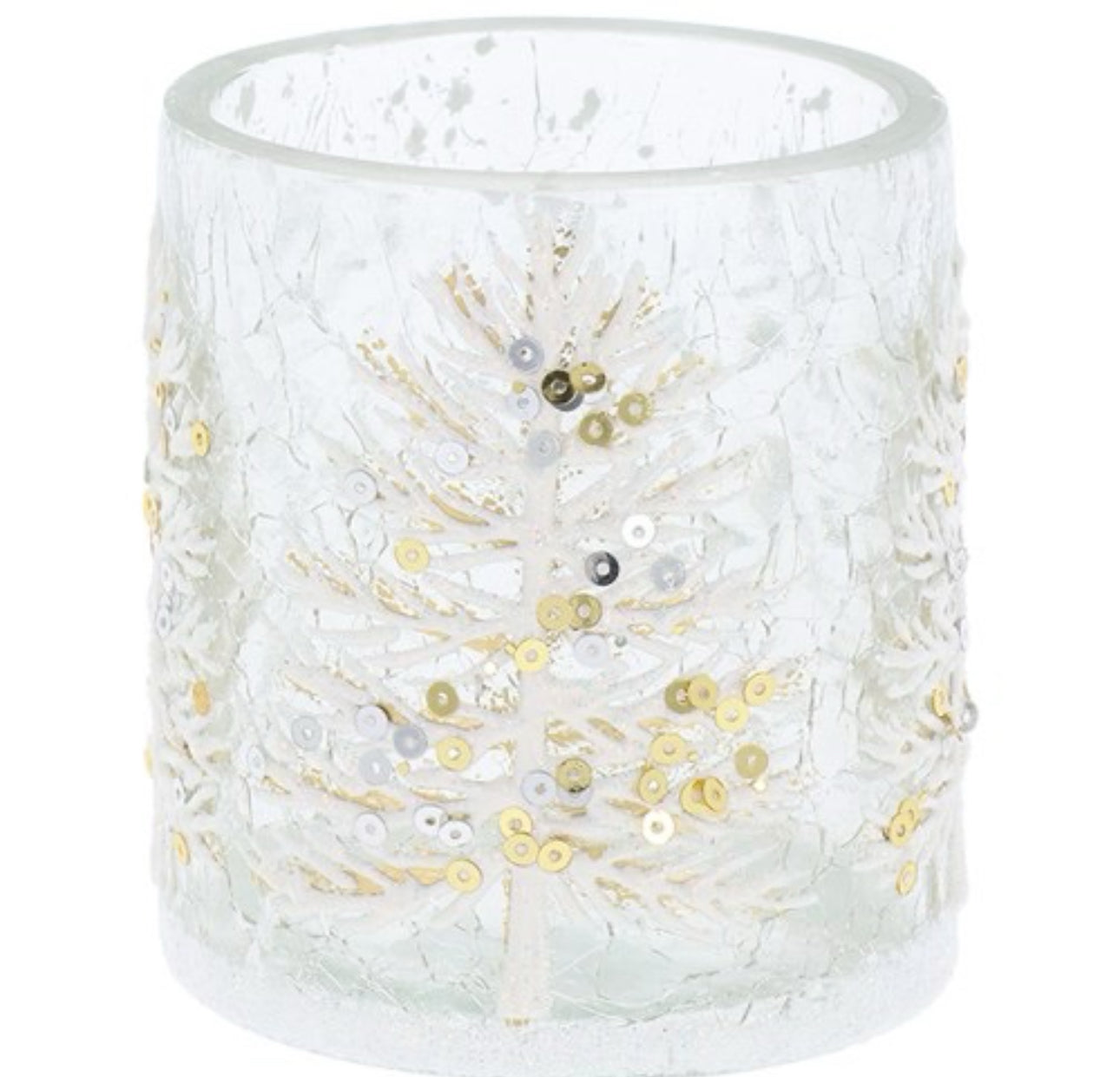 Xmas Crackle White Tree Tealight Small