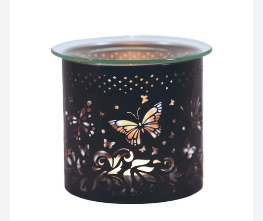 Tealight Wax Melter & Black & Silver Silhouette Butterfly 10.5cm