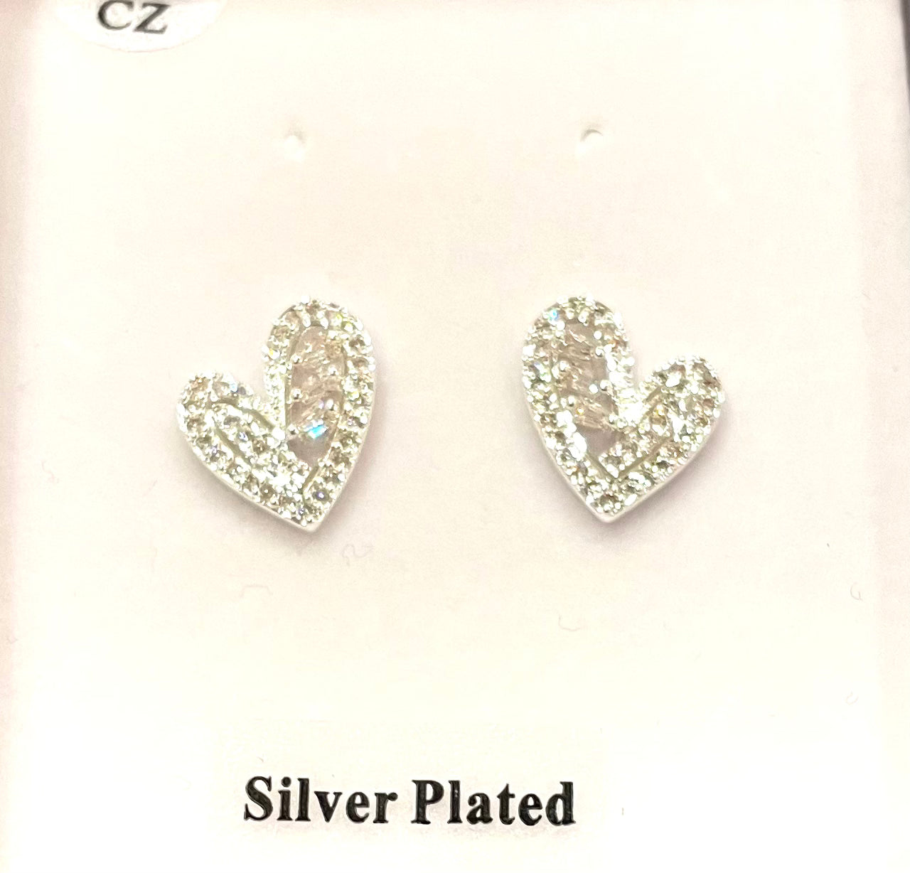 Bling Silver Plated Heart Earrings